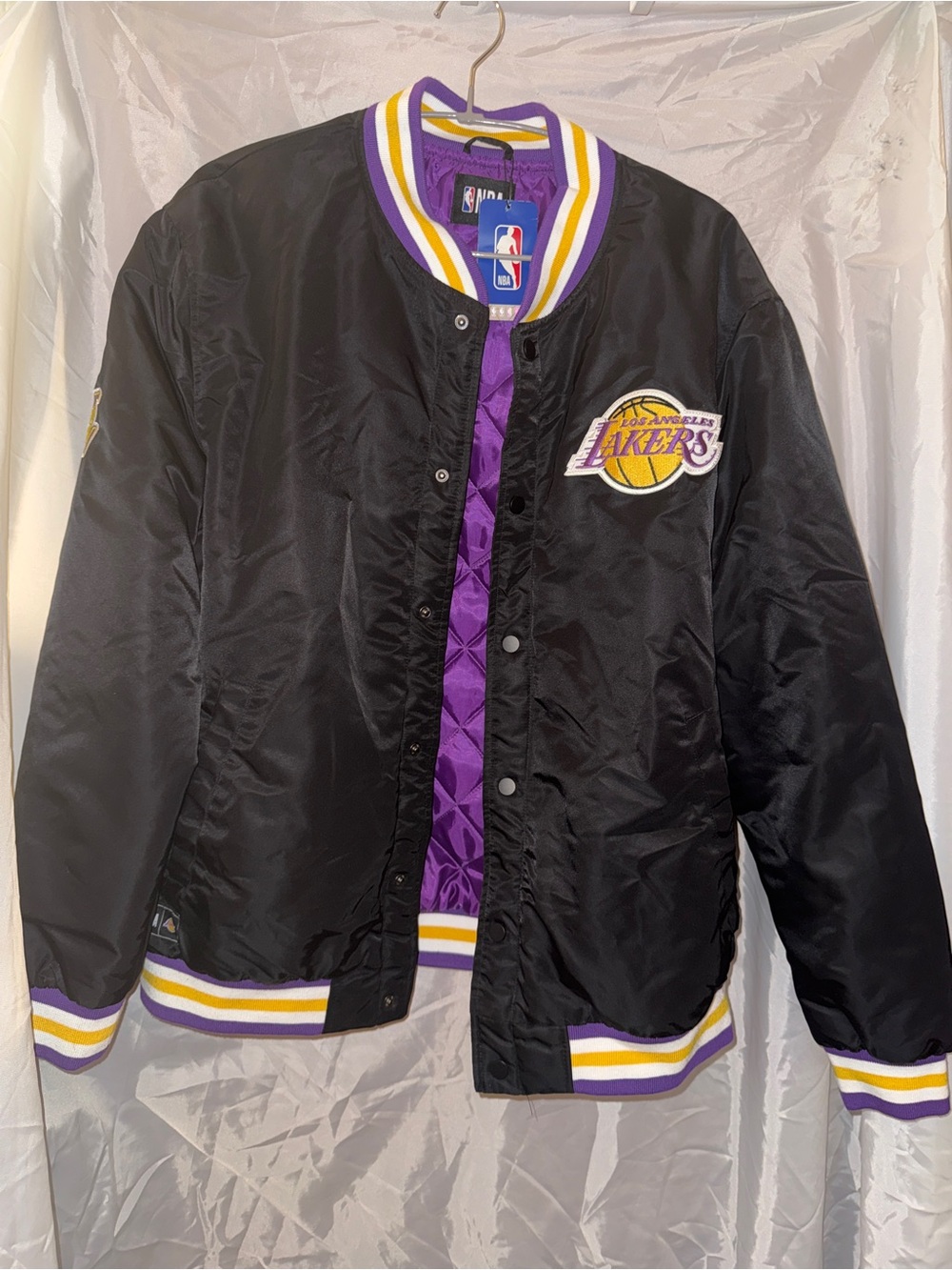 NBA Los Angeles Lakers Black & Purple Satin Bomber Jacket